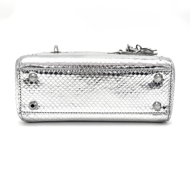 DIOR 銀色鏡面蛇皮三格黛妃手提肩背包17*15*7 98新配件塵袋 保卡-3