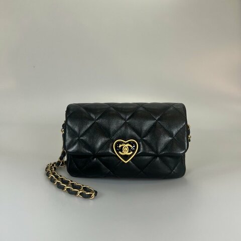 CHANEL CF20愛心法郎扣側肩包 黑羊皮 AS3986/晶片款