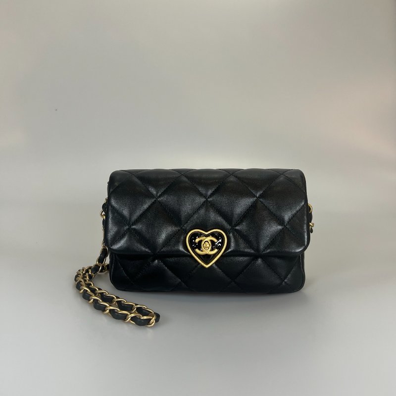 CHANEL CF20愛心法郎扣側肩包 黑羊皮 AS3986/晶片款-0