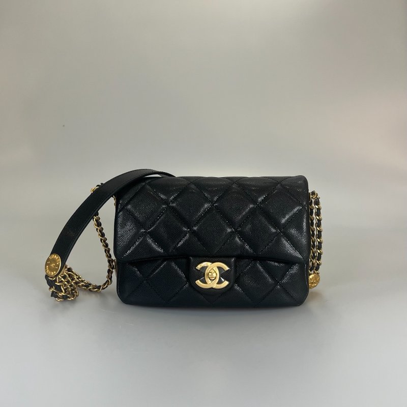 CHANEL CF20金幣牛皮側肩包 黑荔枝/晶片款-0