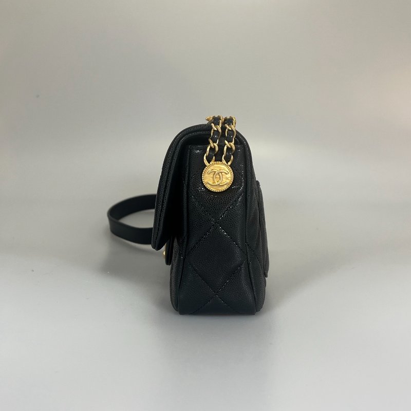 CHANEL CF20金幣牛皮側肩包 黑荔枝/晶片款-2