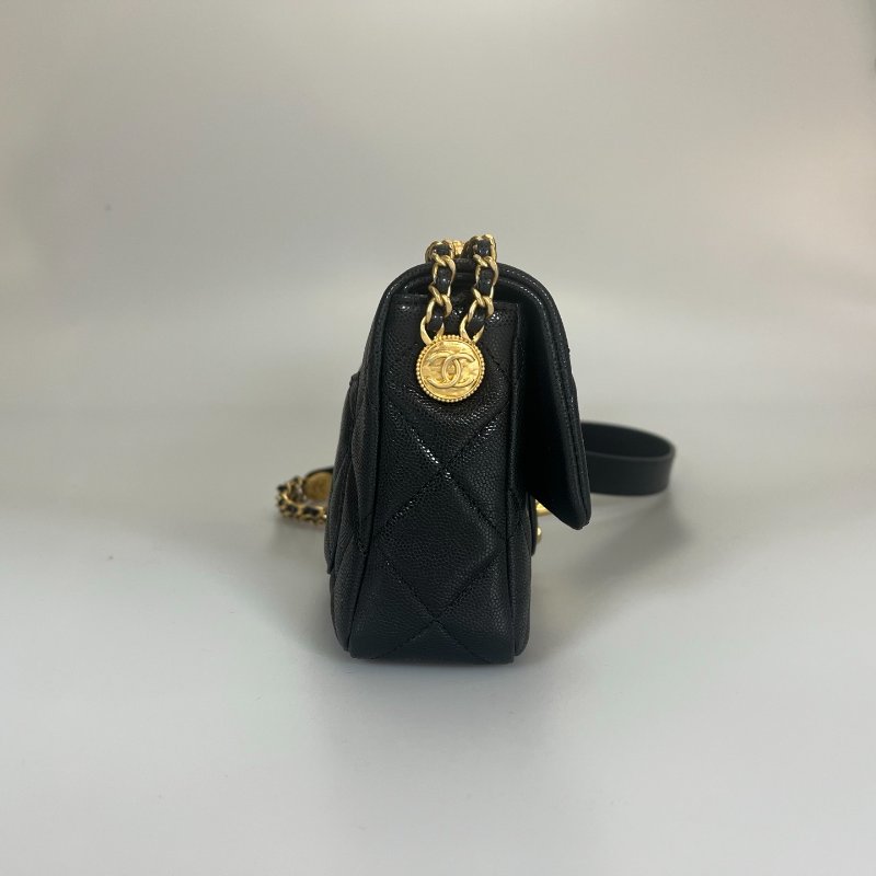 CHANEL CF20金幣牛皮側肩包 黑荔枝/晶片款-3