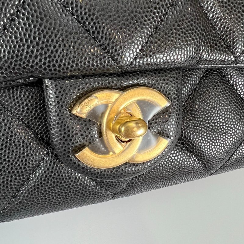 CHANEL CF20金幣牛皮側肩包 黑荔枝/晶片款-7