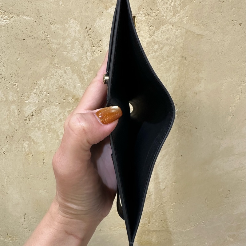 Hermes 89 Nior黑色Epson皮金釦內4卡零錢袋Bearn短夾-5