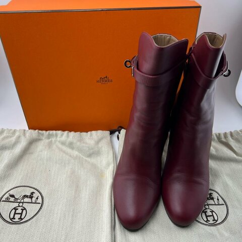 Hermès 酒紅色中跟短靴