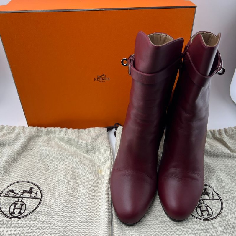 Hermès 酒紅色中跟短靴-0