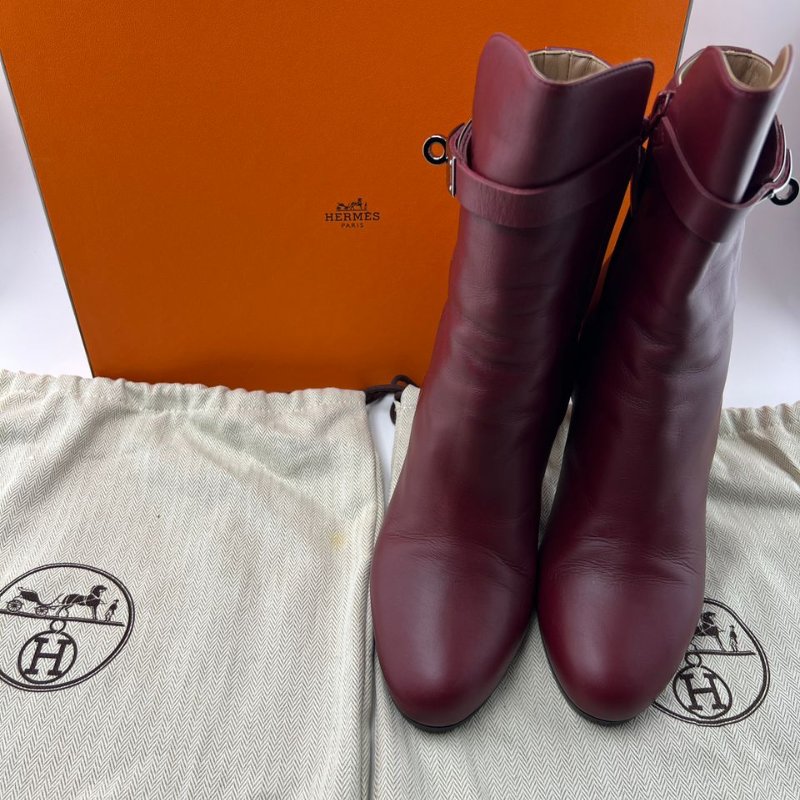 Hermès 酒紅色中跟短靴-11