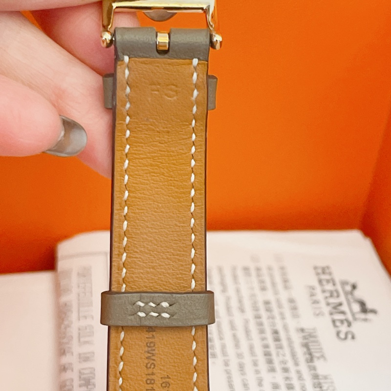 近新全配珍稀款附購證✨愛馬仕Hermes H hour玫瑰金大象灰11鑽錶腕錶-5