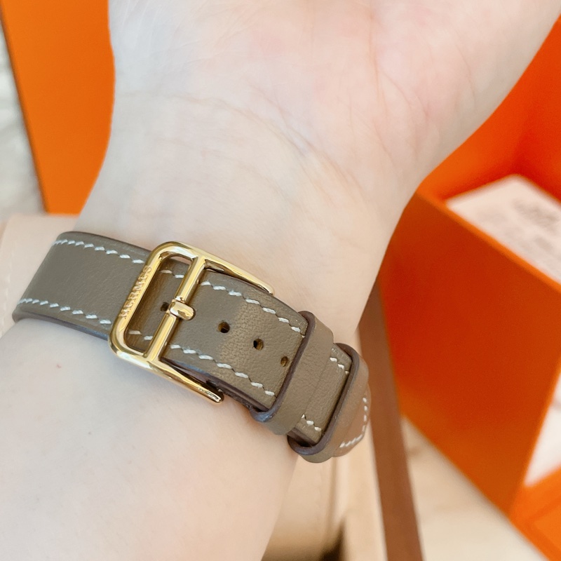 近新全配珍稀款附購證✨愛馬仕Hermes H hour玫瑰金大象灰11鑽錶腕錶-9