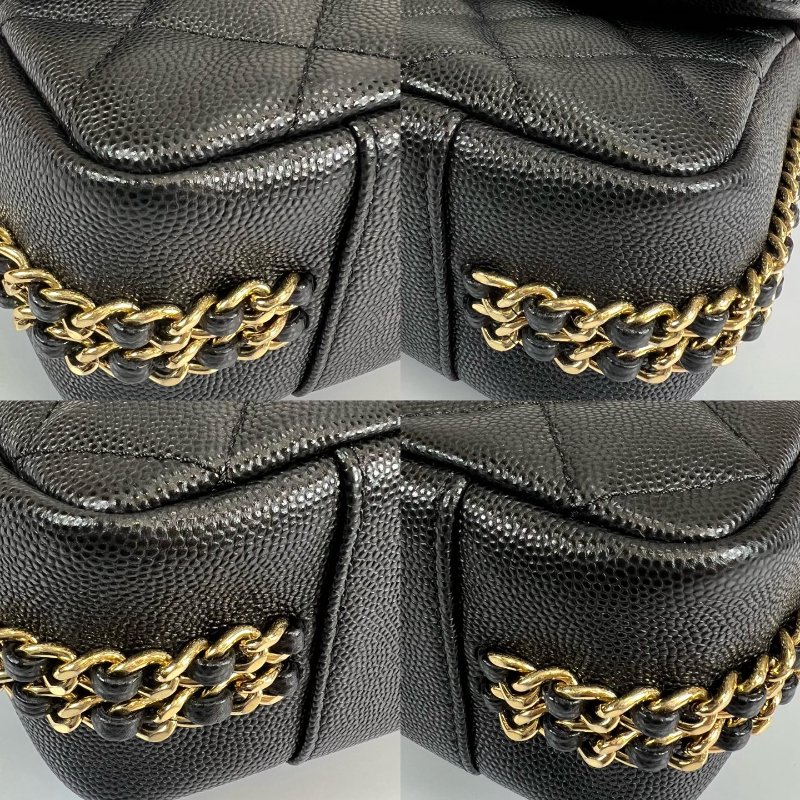 CHANEL 黑荔枝皮雙C鍊背帶側肩包 AS3777/晶片款-12