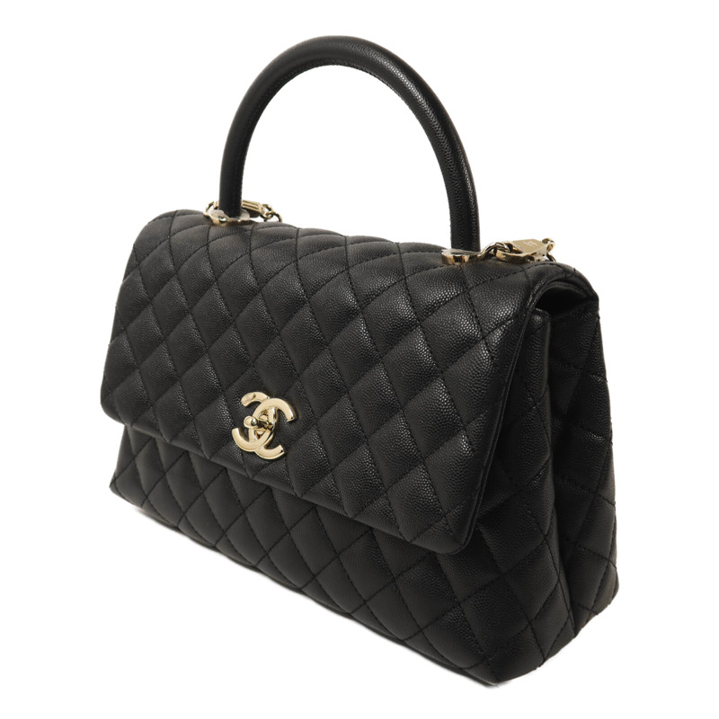 CHANEL 牛皮皮革Coco Handle Medium金扣鏈帶手挽肩背兩用袋-2