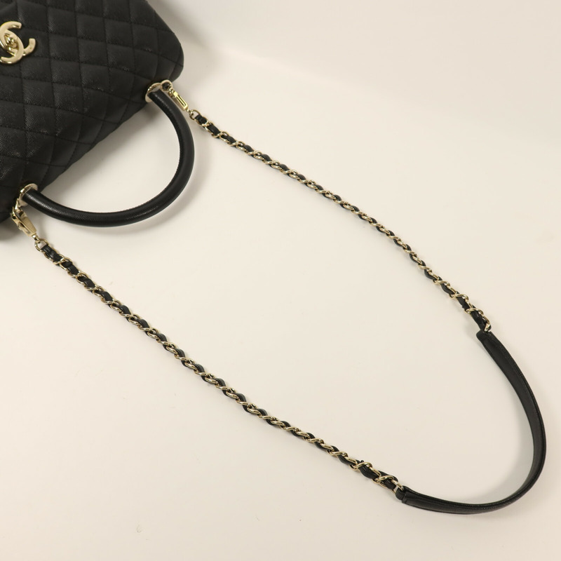 CHANEL 牛皮皮革Coco Handle Medium金扣鏈帶手挽肩背兩用袋-7