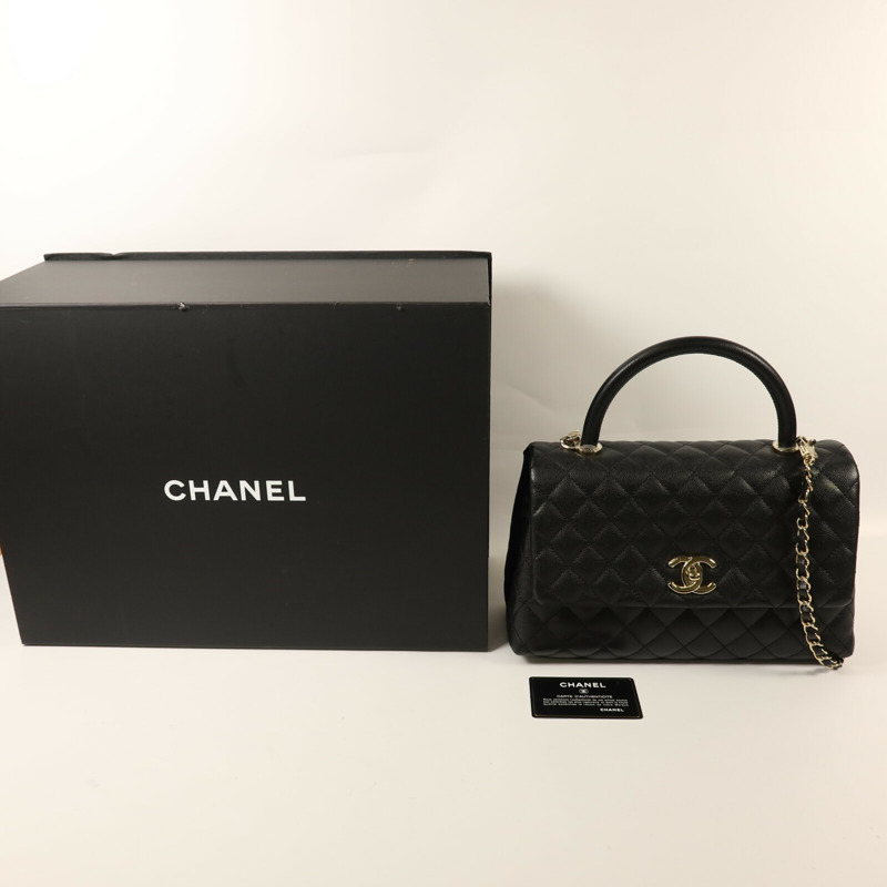 CHANEL 牛皮皮革Coco Handle Medium金扣鏈帶手挽肩背兩用袋-9
