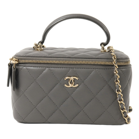 CHANEL 羊皮皮革Vanity Case金扣鏈帶手挽肩背兩用袋