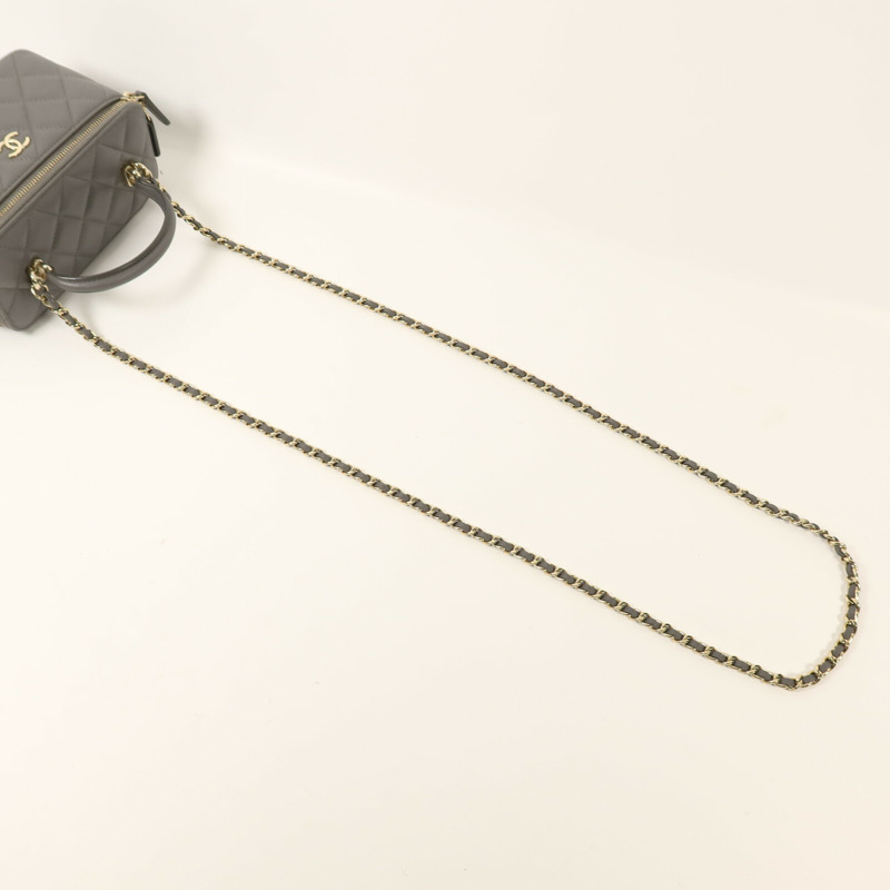 CHANEL 羊皮皮革Vanity Case金扣鏈帶手挽肩背兩用袋-7