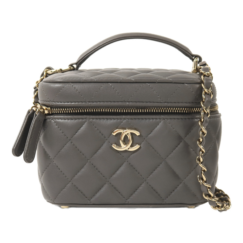 CHANEL 羊皮皮革Vanity Case金扣鏈帶手挽肩背兩用袋-0