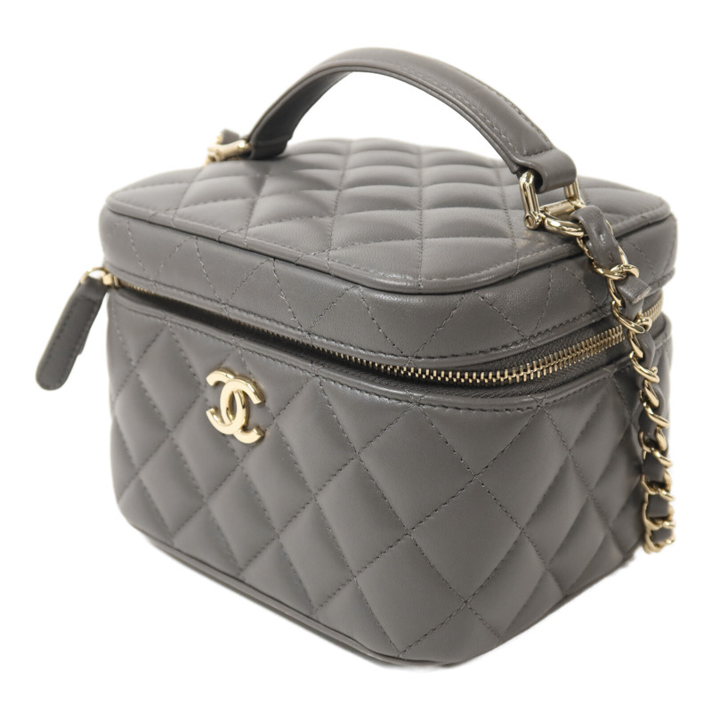 CHANEL 羊皮皮革Vanity Case金扣鏈帶手挽肩背兩用袋-2