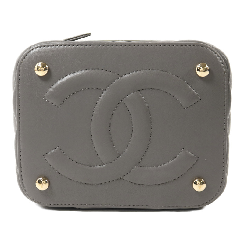 CHANEL 羊皮皮革Vanity Case金扣鏈帶手挽肩背兩用袋-3