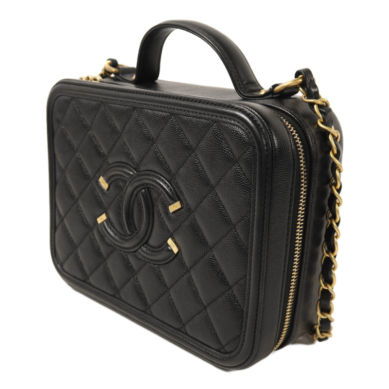 CHANEL 牛皮皮革Vanity Case金扣鏈帶肩背袋-2