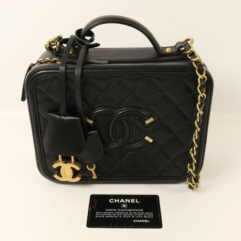 CHANEL 牛皮皮革Vanity Case金扣鏈帶肩背袋-9