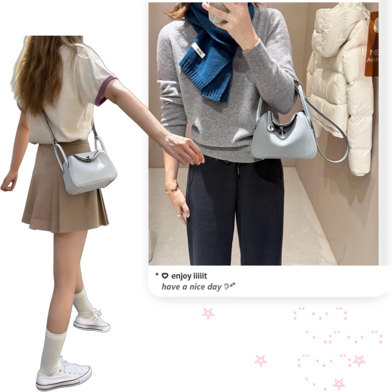 Hermes Mini Lindy 聖杯藍銀扣-9