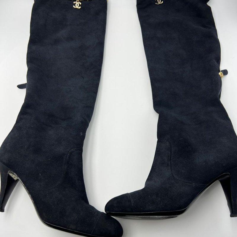 CHANEL 麂皮鍊條高筒靴-5