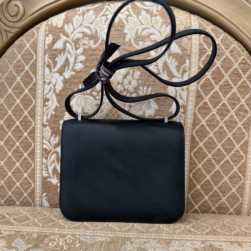 Hermes 89黑Epsom銀釦Constance III Mini肩斜背包 H083905-1