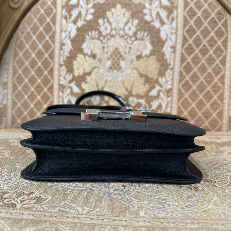 Hermes 89黑Epsom銀釦Constance III Mini肩斜背包 H083905-3