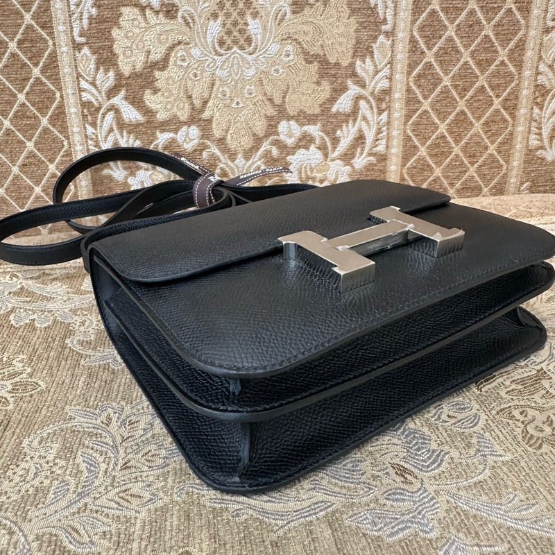Hermes 89黑Epsom銀釦Constance III Mini肩斜背包 H083905-4