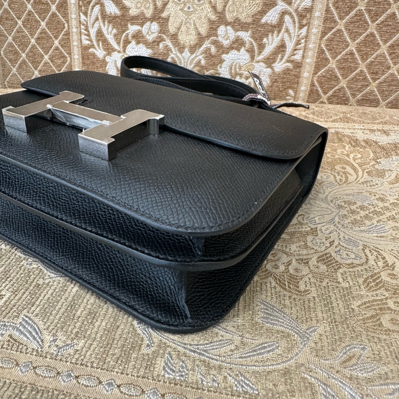 Hermes 89黑Epsom銀釦Constance III Mini肩斜背包 H083905-5