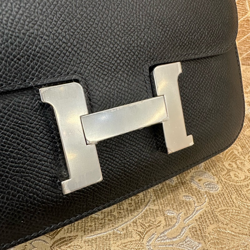 Hermes 89黑Epsom銀釦Constance III Mini肩斜背包 H083905-7