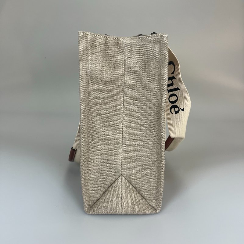 全新品 CHLOE 帆布拚棕色WOODY 托特包-2