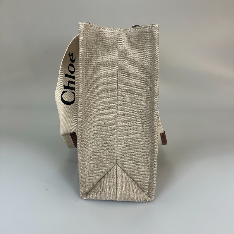 全新品 CHLOE 帆布拚棕色WOODY 托特包-3