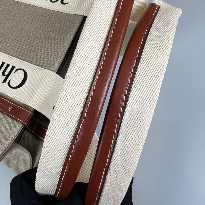 全新品 CHLOE 帆布拚棕色WOODY 托特包-8