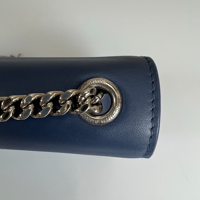 YSL 藍色銀扣流蘇KATE斜背包-6