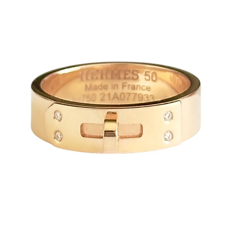 HERMES Kelly 18K玫瑰金 4鑽 戒指-0