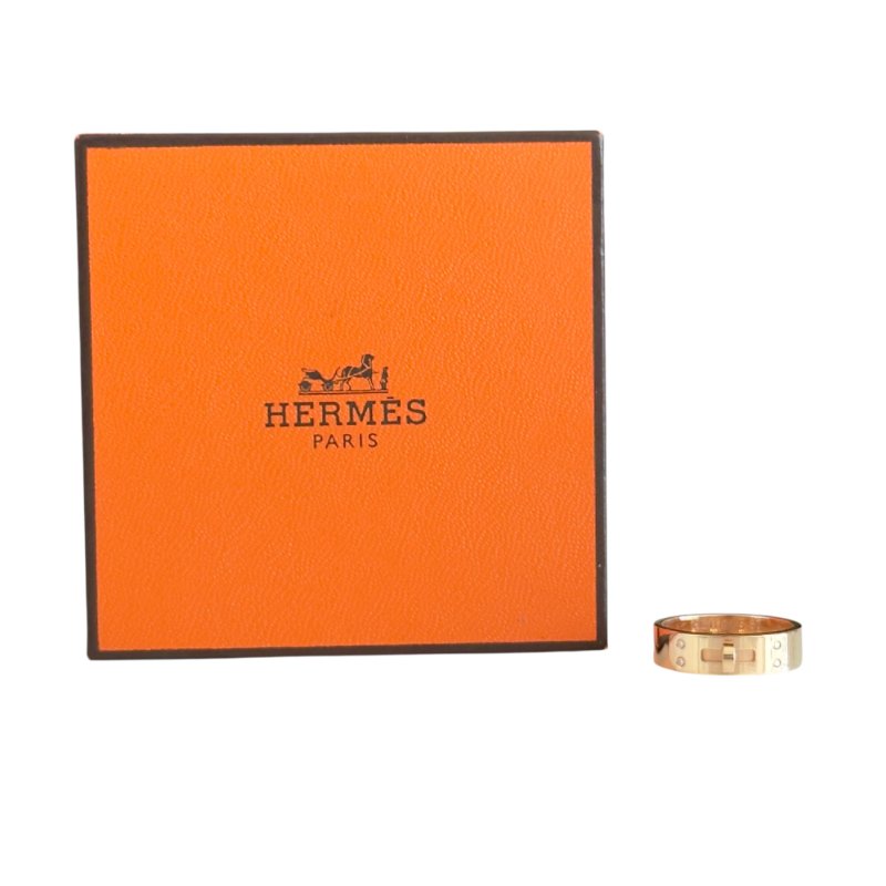 HERMES Kelly 18K玫瑰金 4鑽 戒指-1