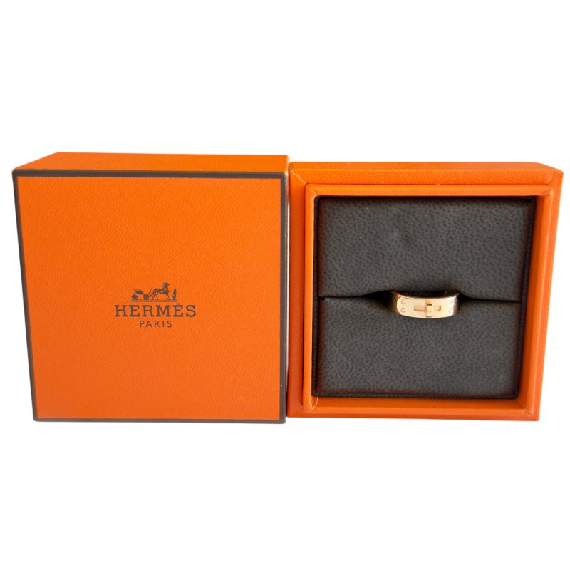 HERMES Kelly 18K玫瑰金 4鑽 戒指-2