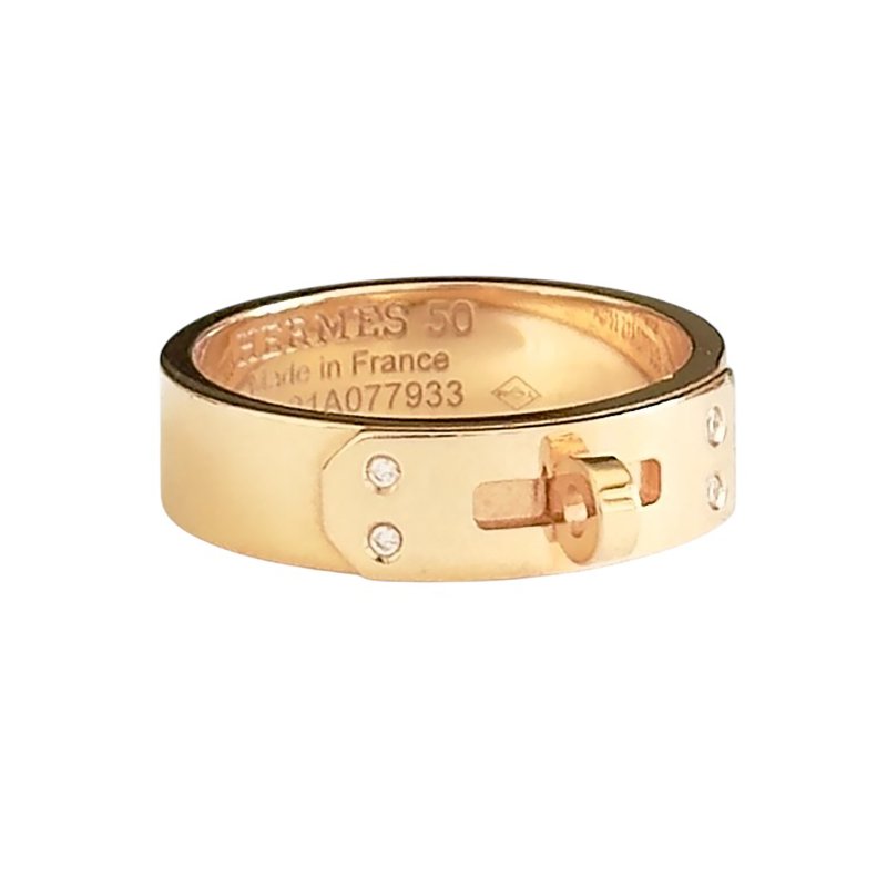 HERMES Kelly 18K玫瑰金 4鑽 戒指-3