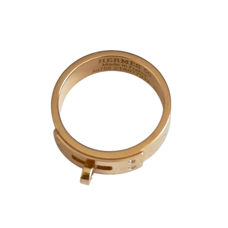 HERMES Kelly 18K玫瑰金 4鑽 戒指-9