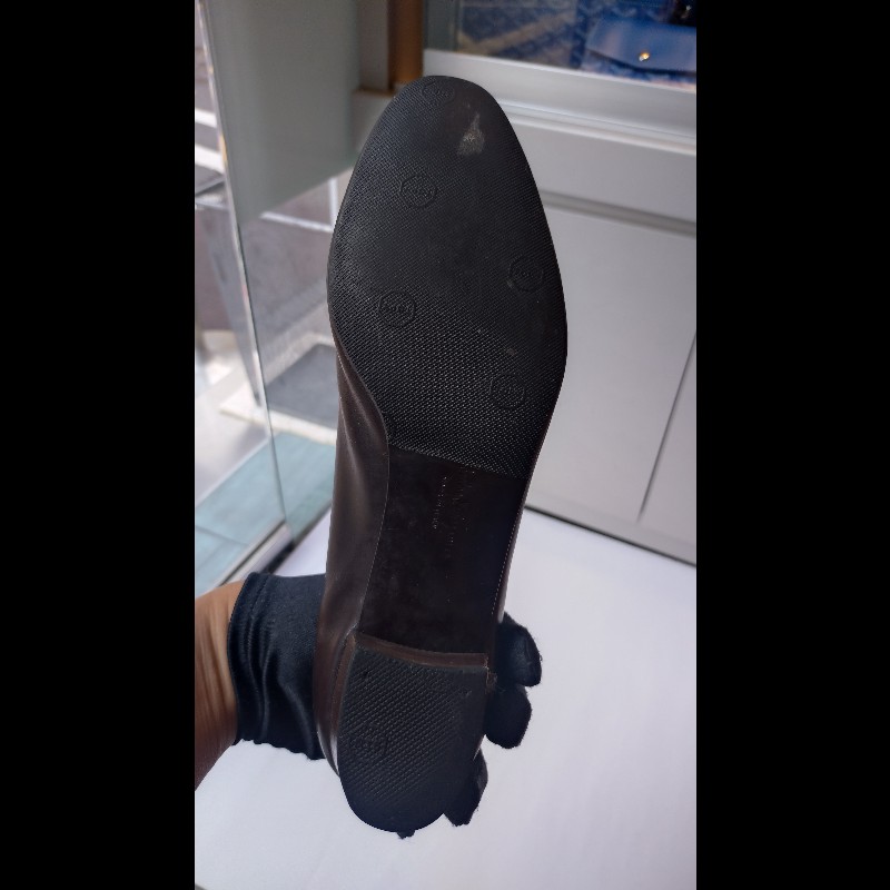 Ferragamo 深咖皮蝴蝶結釦厚跟女鞋-22