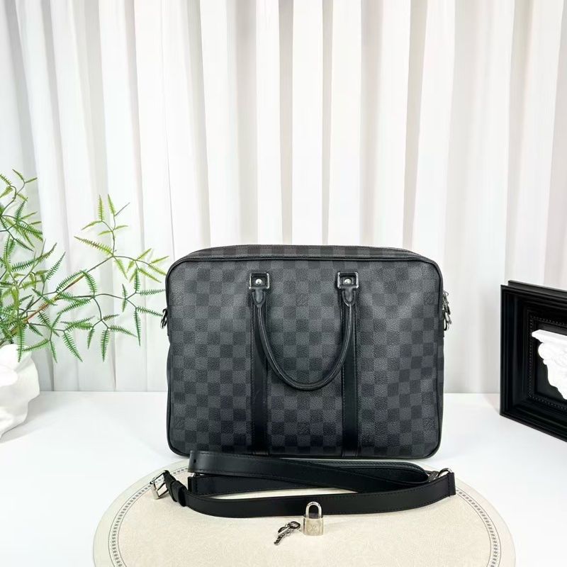 LV 96新 黑灰棋盤格手提公文包 時尚型男必備37×27x6cm-0