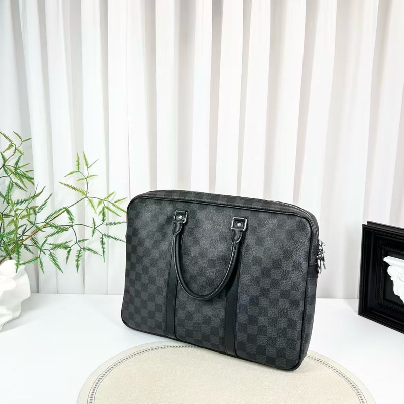 LV 96新 黑灰棋盤格手提公文包 時尚型男必備37×27x6cm-3