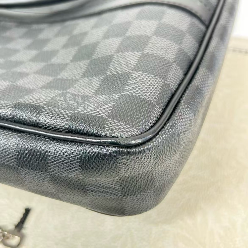 LV 96新 黑灰棋盤格手提公文包 時尚型男必備37×27x6cm-5
