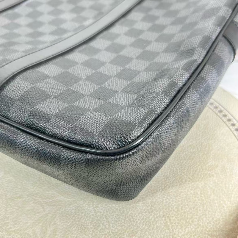 LV 96新 黑灰棋盤格手提公文包 時尚型男必備37×27x6cm-7