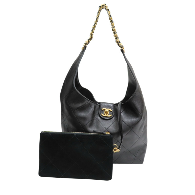 黑色 羊皮 Hobo 肩背包 金扣【CHANEL 香奈兒】 AS5425-3