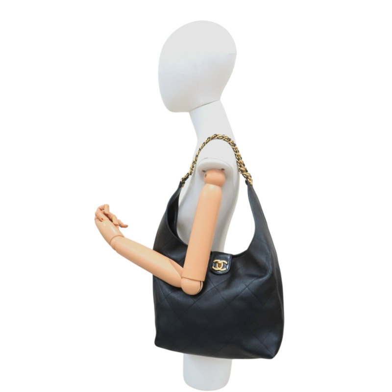黑色 羊皮 Hobo 肩背包 金扣【CHANEL 香奈兒】 AS5425-9