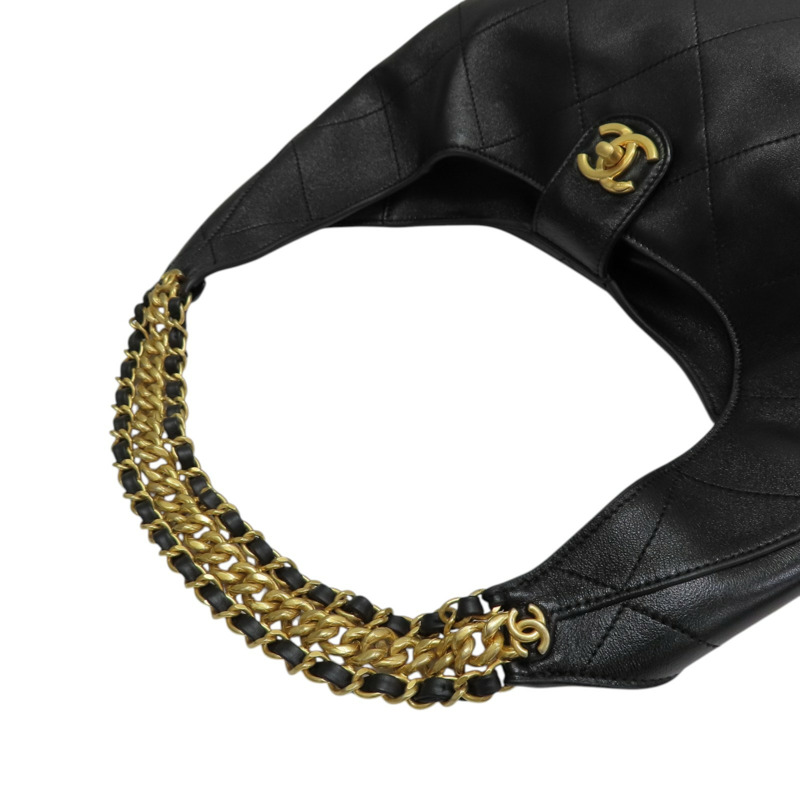 黑色 羊皮 Hobo 肩背包 金扣【CHANEL 香奈兒】 AS5425-14