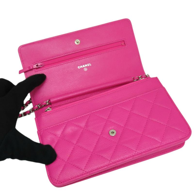 粉色 荔枝紋 牛皮 WOC 肩背包 銀扣【CHANEL 香奈兒】 A33814-5