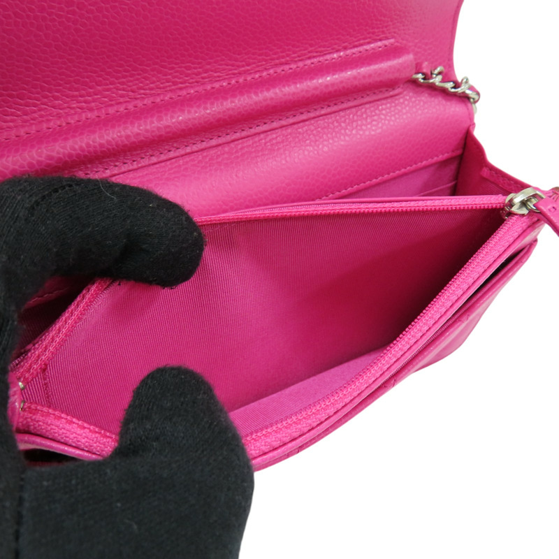 粉色 荔枝紋 牛皮 WOC 肩背包 銀扣【CHANEL 香奈兒】 A33814-7